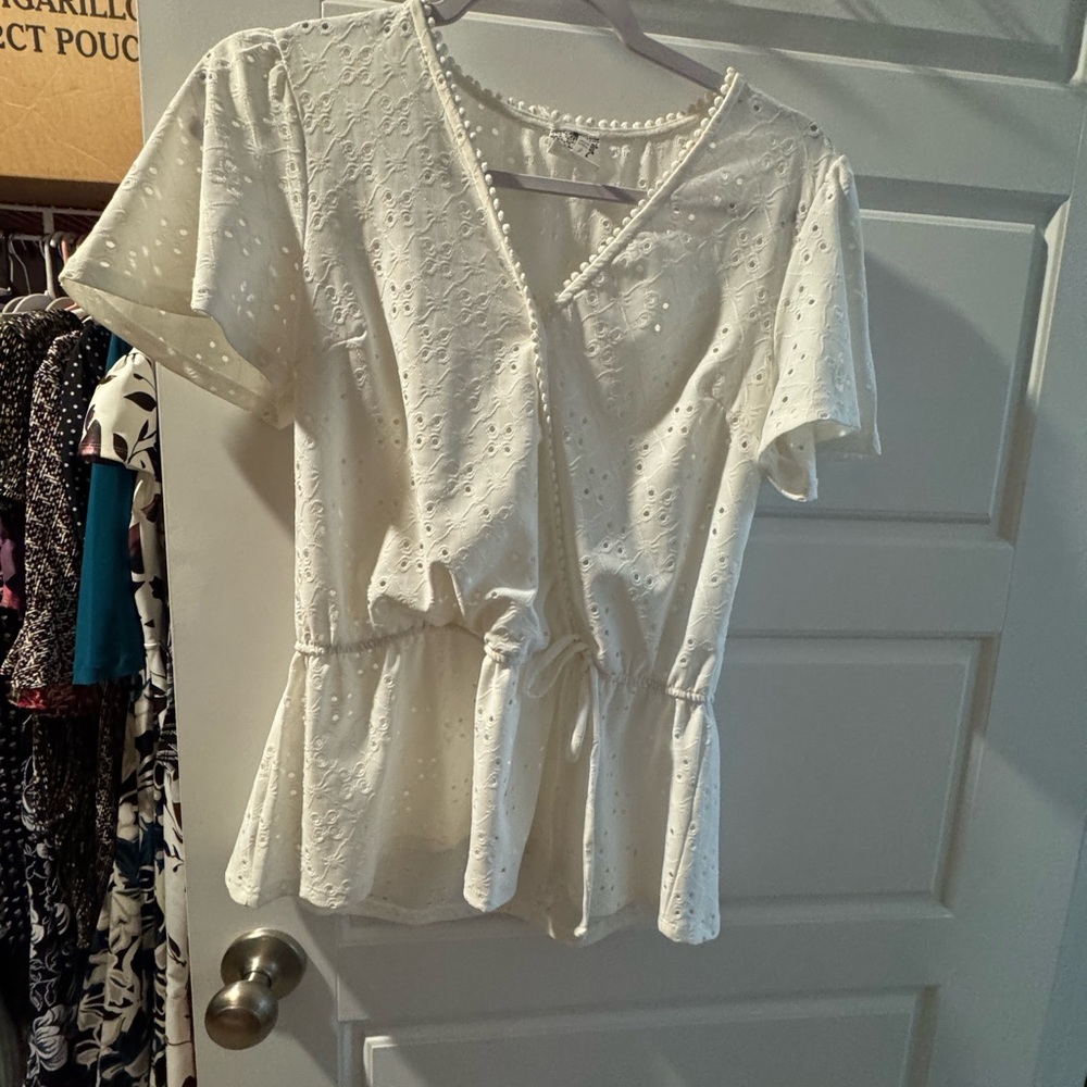 White Eyelet Peplum Top
